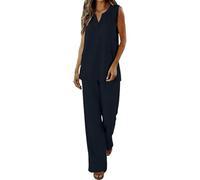 BUKKNYE Co Ords Sets for Women UK 2 Piece Linen Outfit Sleeveless V Neck Tank Tops Elastic Waisted Pants Airport Outfits for Women 2026 Loose Fit Lightweight Casual Trouser Suits for Older Ladies