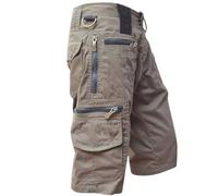 BUKKNYE Denim Men's Combat Cargo Shorts with Belt Regular Fit Zip Fly Casual Half Pants(Brown,M)