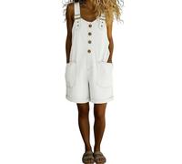 BUKKNYE Denim Overalls for Women Loose Fit Sleeveless Casual Short Overalls Adjustable Straps Bib Jean Dungarees Button Down Washed Distressed Vintage Playsuits with Front Pockets