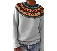 BUKKNYE Fair Isle Sweater for Women UK Warm Long Sleeve Crewneck Lightweight Sweaters Casual Relaxed Fit Comfort Jumpers Trendy Fall Winter Oversized Warm Pullover Tops Plus Size