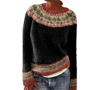 BUKKNYE Fair Isle Sweater for Women Vintage Holiday Winter Sweater Oversize Knitted Aztec Printed Long Sleeve Boat Neck Lightweight Retro Cute Holiday Festival Jumper Pullover