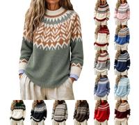 BUKKNYE Fair Isle Sweaters for Women UK Turkle Neck Long Sleeve Knit Fairisle Nordic Jumpers Oversized Printed Warm Retro Pullover Tops Plus Size Loose Fit Soft Comfort Wool Knitwear