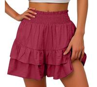 BUKKNYE Flowy Shorts for Women Dressy Bermuda Shorts Elastic High Waisted Ruffle Flowy Pleated Boho Floral Printed Cute Butterfly Short Pants