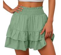 BUKKNYE Flowy Shorts for Women Dressy Bermuda Shorts Elastic High Waisted Ruffle Flowy Pleated Boho Floral Printed Cute Butterfly Short Pants