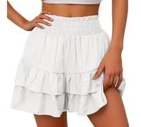 BUKKNYE Flowy Shorts for Women Dressy Bermuda Shorts Elastic High Waisted Ruffle Flowy Pleated Boho Floral Printed Cute Butterfly Short Pants