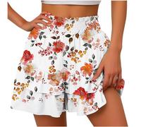 BUKKNYE Flowy Shorts for Women Dressy Bermuda Shorts Elastic High Waisted Ruffle Flowy Pleated Boho Floral Printed Cute Butterfly Short Pants