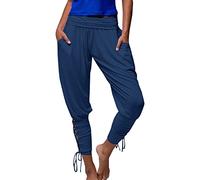 BUKKNYE High Waisted Trousers for Women UK Lace Up Capris High Waist Cotton Casual Slimming Trousers Vintage Classic Pirate Trousers(Blue,S)