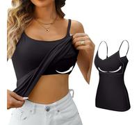 BUKKNYE Ladies Tank Tops with Built in Bra Plus Size Adjustable Spaghetti Strap Cami Cotton Soft Solid Color Slim Fit Basic Casual Cami Vest for Everyday Wear(Black,6XL)