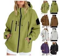 BUKKNYE Light Weight Waterproof Jacket Women Raincoat Women Waterproof Jacket Lightweight Rain Coats Outdoor Rain Trench Coat Packable Hooded Raincoats with Multi Pocket Zipper Oversize