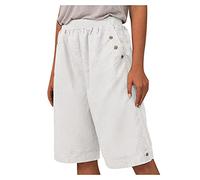 BUKKNYE Linen Shorts for Women Knee Length Loose Fit Straight Leg Summer Bermuda Shorts Oversized Cotton Cool Dry Workout Athletic Yoga Pants(White,L)