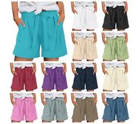 BUKKNYE Linen Shorts for Women UK High-Waist A Line Wide Leg Summer Shorts Drawstring Flat Front Smart Casual Chino Work Trousers Plus Size Solid Color Loose Beach Walking Cycling Pants with Pockets