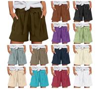 BUKKNYE Linen Shorts for Women UK High-Waist A Line Wide Leg Summer Shorts Plus Size Solid Color Loose Casual Cotton Beach Walking Cycling Trousers with Pockets Coffee