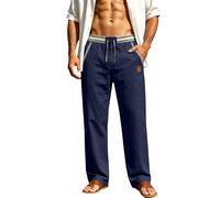 BUKKNYE Linen Trousers for Men Elastic Waisted Straight Leg Solid Color Samrt Casual Work Chino Trousers Lounge Summer Pants Lightweight Holiday Summer Beach Golf Tennis Pant with Pockets Drawstring