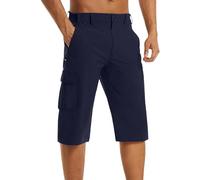 BUKKNYE Men's 3/4 Capri Cargo Shorts Below Knee Length Slim Fit Stretch Casual Work Shorts Big&Tall Lightweight Summer Hiking Fishing Cycling Shirts with Multi Pockets(BU2,XL)