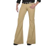 BUKKNYE Mens 70s Disco Outfits Bell Bottom Pants Slim Fit Retro Flared Trousers(Khaki,L)