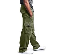 BUKKNYE Men's Baggy Cargo Joggers Trousers Cotton Fleece Warm Casual Elasticated Waist Jogging Bottoms Sports Running Fitness Gym Sweatpants with Big Pockets Big and Tall(Green,5XL)
