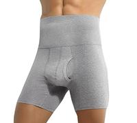 BUKKNYE Mens Boxer Shorts High Waist Cotton Underpants Long Leg Fitted Trunks Comfortable Underwear(Grey,4XL)