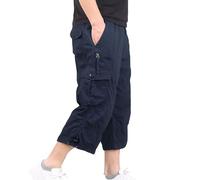 BUKKNYE Mens Cargo Shorts 3/4 Length Knee Length Tactical Capri Trousers Oversize Elastic Waisted Breathable Casual Work Pants Outdoor Hiking Summer Shorts with Multi Pockets Plus Size Navy