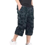 BUKKNYE Mens Cargo Shorts 3/4 Length Knee Length Tactical Capri Trousers Oversize Elastic Waisted Breathable Casual Work Pants Outdoor Hiking Summer Shorts with Multi Pockets Plus Size Camouflage