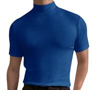 BUKKNYE Mens Casual Slim Fit Basic Tops Short Sleeve Shirt Turtleneck T Shirts Rib Knitted Stretch Pullover Sweater Blue