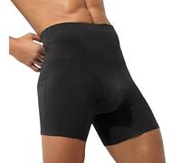 BUKKNYE Men's Compression Shorts Tummy Control Shorts High Waist Slimming Body Shaper Pants Seamless Girdle Boxer Briefs(Black,L)