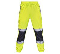 BUKKNYE Mens Hi Vis Safety Overtrousers Waterproof Reflective Visibility Pants Sport Running Work Trousers Plus Size(Green,3XL)