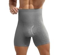 BUKKNYE Mens High Waist Boxer Shorts Tummy Control Long Leg Fitted Trunks Plus Size Compression Shorts Seamless Girdle Boxer Briefs(Dark Gray,XL)