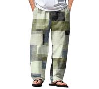 BUKKNYE Men's Hippie Trousers Cotton Linen Baggy Lightweight Elasticated Waist Trousers Regular Fit Patchwork Color Block Casual Summer Pants Lightweight Breathable Quick Dry Jogging Bottoms