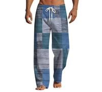 BUKKNYE Men's Hippie Trousers Cotton Linen Baggy Lightweight Elasticated Waist Trousers Regular Fit Patchwork Color Block Casual Summer Pants Lightweight Breathable Quick Dry Jogging Bottoms