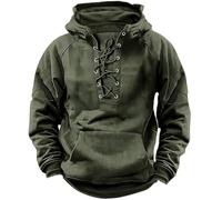 BUKKNYE Men's Lace Up Tactical Work Shirts Hooded Baggy Washed Distressed Retro Casual Sweatshirts Big and Tall Cargo Pullover Hoodies Workout Winter Jackets Green