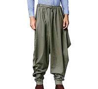 BUKKNYE Men's Light Cotton Drop Crotch Ninja Aladdin Genie Black Patchwork Harem Trousers(AG,L