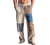 BUKKNYE Men's Linen Beach Trousers Plus Size Wide Leg Casual Summer Pants Elastic Waist Novelty Printed Baggy Lightweight Yoga Travel Loungewear with Pockets