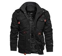 BUKKNYE Men's Military Jacket Sherpa Lined Warm Multi Pockets Zip Stand Collar Winter Cargo Jackets Oversize Cotton Work Coat