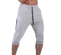 BUKKNYE Mens Shorts 3/4 Jogger Capri Cotton Stretch Quick Dry Running Shorts Below Knee Training Shorts Sweatpants with Pockets Drawstring(Grey,S)