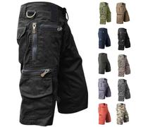 BUKKNYE Mens Shorts Raw Combat Cargo Pockets Casual Knee Length Denim Half Pants(Black,L)