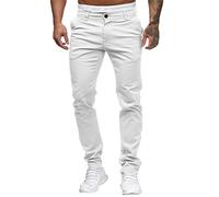 BUKKNYE Mens Skinny Dress Pants Elastic Waist Flat Front Slim Fit Casual Smart Work Trousers Plus Size Business Office Golf Pants Slacks with Pockets Big&Tall White