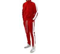 BUKKNYE Mens Track Suits Side Stripe Mock Neck Full Zip Sweatshirts with Joggers Bottom Gym Casual Exercise Running Sport Sweat Suit Pants Plus Sizes(Red,L)