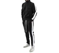 BUKKNYE Mens Track Suits Side Stripe Mock Neck Full Zip Sweatshirts with Joggers Bottom Gym Casual Exercise Running Sport Sweat Suit Pants Plus Sizes(Black,L)