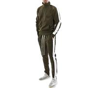 BUKKNYE Mens Track Suits Side Stripe Mock Neck Full Zip Sweatshirts with Joggers Bottom Gym Casual Exercise Running Sport Sweat Suit Pants Plus Sizes(Green,3XL)