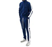 BUKKNYE Mens Track Suits Side Stripe Mock Neck Full Zip Sweatshirts with Joggers Bottom Gym Casual Exercise Running Sport Sweat Suit Pants Plus Sizes(Navy,3XL)