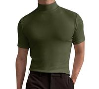 BUKKNYE Mens Turtleneck Casual Basic T Shirt High Neck Cotton Short Sleeve Slim Fit Summer Lightweight Solid Work Athletic T Shirt Big&Tall Green