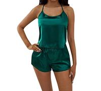 BUKKNYE Modal Pyjamas Womens Women V Neck Satin Lingerie Pyjamas Set Sexy Cami and Shorts Set Nightwear Green
