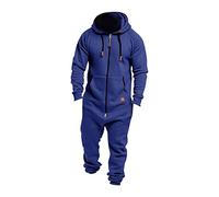 BUKKNYE Onesies Men's Hooded Jumpsuit Rompers Zip Up Drawstring Long Sleeve Playsuit One Piece Tracksuit Matching Pjs with Pockets for Women Blue