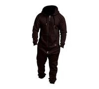 BUKKNYE Onesies Men's Hooded Jumpsuit Rompers Zip Up Drawstring Long Sleeve Playsuit One Piece Tracksuit Matching Pjs with Pockets for Women Coffee