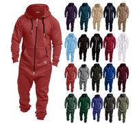 BUKKNYE Onesies Men's Hooded Jumpsuit Rompers Zip Up Drawstring Long Sleeve Playsuit One Piece Tracksuit Matching Pjs with Pockets for Women Watermelon Red
