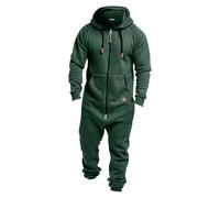 BUKKNYE Onesies Men's Hooded Jumpsuit Rompers Zip Up Drawstring Long Sleeve Playsuit One Piece Tracksuit Matching Pjs with Pockets for Women Green