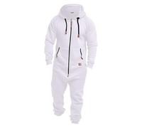 BUKKNYE Onesies Men's Hooded Jumpsuit Rompers Zip Up Drawstring Long Sleeve Playsuit One Piece Tracksuit Matching Pjs with Pockets for Women White