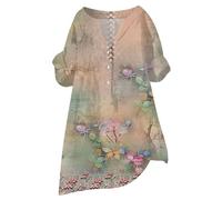 BUKKNYE Oversized Crew Neck Linen Tops for Women Short Sleeve Cotton Blend Tee Shirts