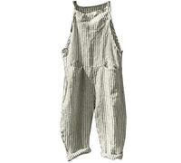 BUKKNYE Oversized Women's Dungarees Wide Leg Baggy Stripe Baggy Jumpsuit Sleeveless Summer Loose Romper Overalls with Front Pockets Green