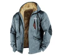 BUKKNYE Sherpa Lined Winter Jacket for Men Washed Distressed Hooded Trucker Jackets Style Casual Zipper Warm Coat Varsity Jacket Big&Tall